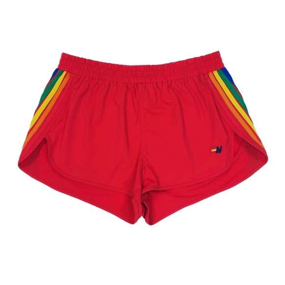 Aviator Nation Women's 5 Stripe Flex Board Shorts Size XL Red 2" Inseam Rainbow - Picture 1 of 8